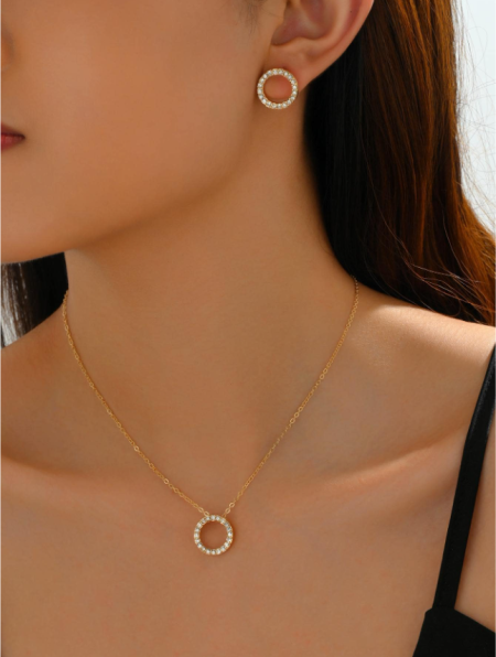 طقم مجوهرات حجر الراين بديكور دائري 3قطعات/طقمرمضان